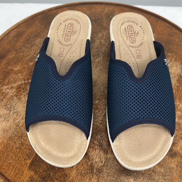 Fly Flot Sandals Wm 40 (US 8) Blue Mesh Slide Wedge Open Toe - Picture 3 of 14